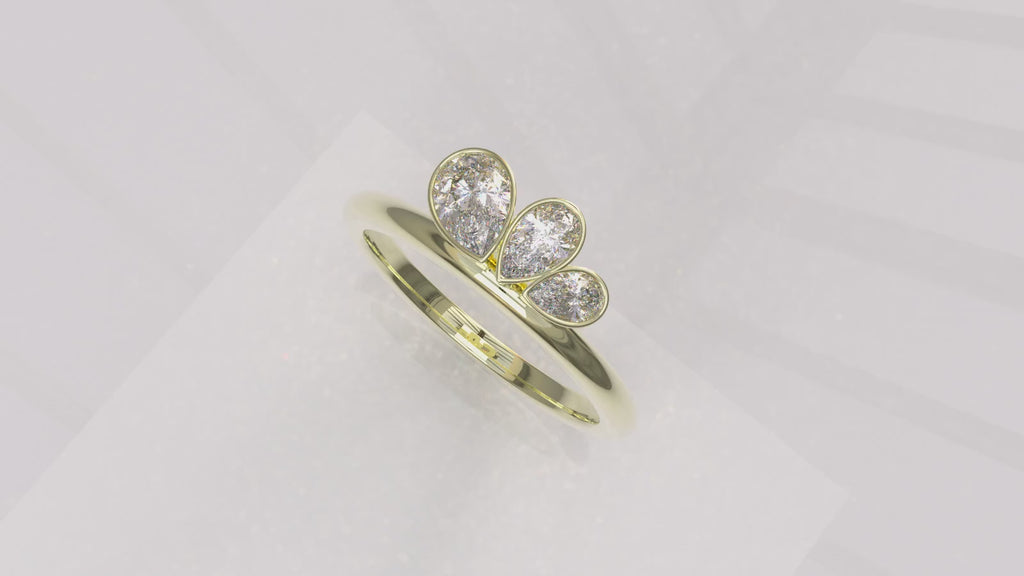 0.58 ctw Graduated Asymetrical Pear Trio Diamond Ring - 14k, 18k (Yellow, White, Rose) Platinum