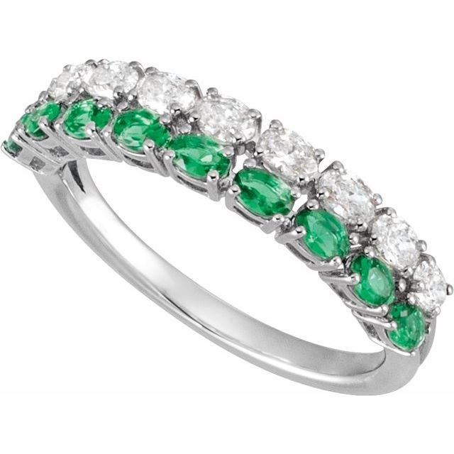 Lab-Grown Emerald & 9/10 CTW Lab-Grown Diamond Ring Stacking - 14k (Y, W, or R)