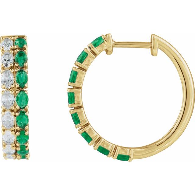 Lab-Grown Emerald & 1 5/8 CTW Lab-Grown Diamond 20.5 mm Hoop Earrings - 14K Gold (Y, W, or R)