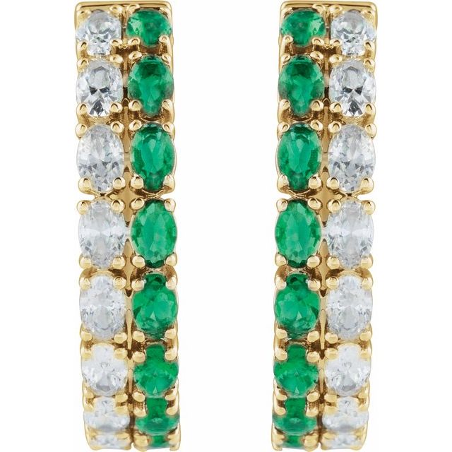Lab-Grown Emerald & 1 5/8 CTW Lab-Grown Diamond 20.5 mm Hoop Earrings - 14K Gold (Y, W, or R)