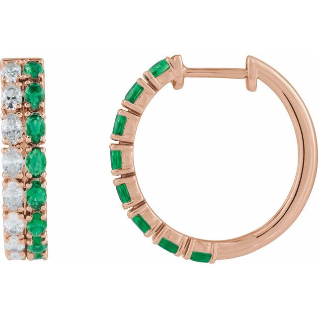 Lab-Grown Emerald & 1 5/8 CTW Lab-Grown Diamond 20.5 mm Hoop Earrings - 14K Gold (Y, W, or R)