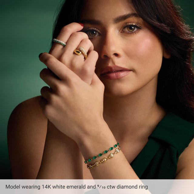 Lab-Grown Emerald & 9/10 CTW Lab-Grown Diamond Ring Stacking - 14k (Y, W, or R)