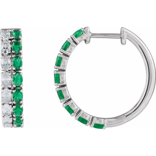 Lab-Grown Emerald & 1 5/8 CTW Lab-Grown Diamond 20.5 mm Hoop Earrings - 14K Gold (Y, W, or R)