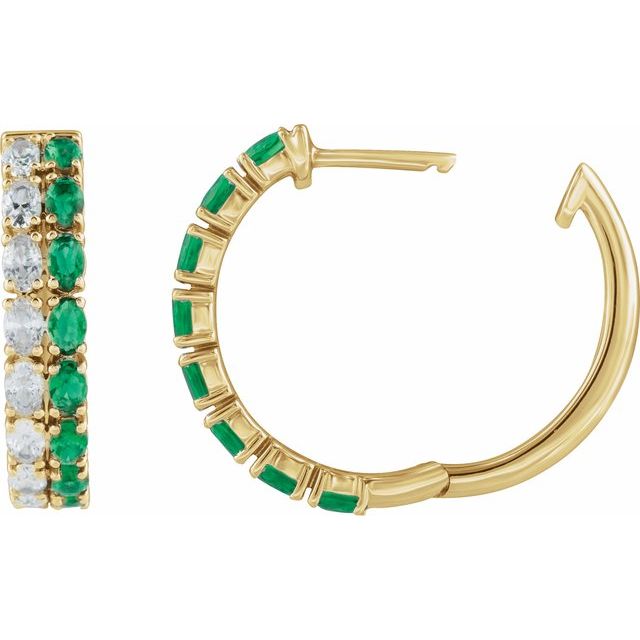 Lab-Grown Emerald & 1 5/8 CTW Lab-Grown Diamond 20.5 mm Hoop Earrings - 14K Gold (Y, W, or R)