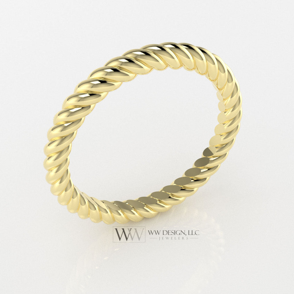 2mm Rope Ring Wedding Band Unisex Men Woman 10k 14k 18k 22k Gold Platinum Palladium Sterling Silver Shiny Minimalist Stacking Active Restock requests: 0