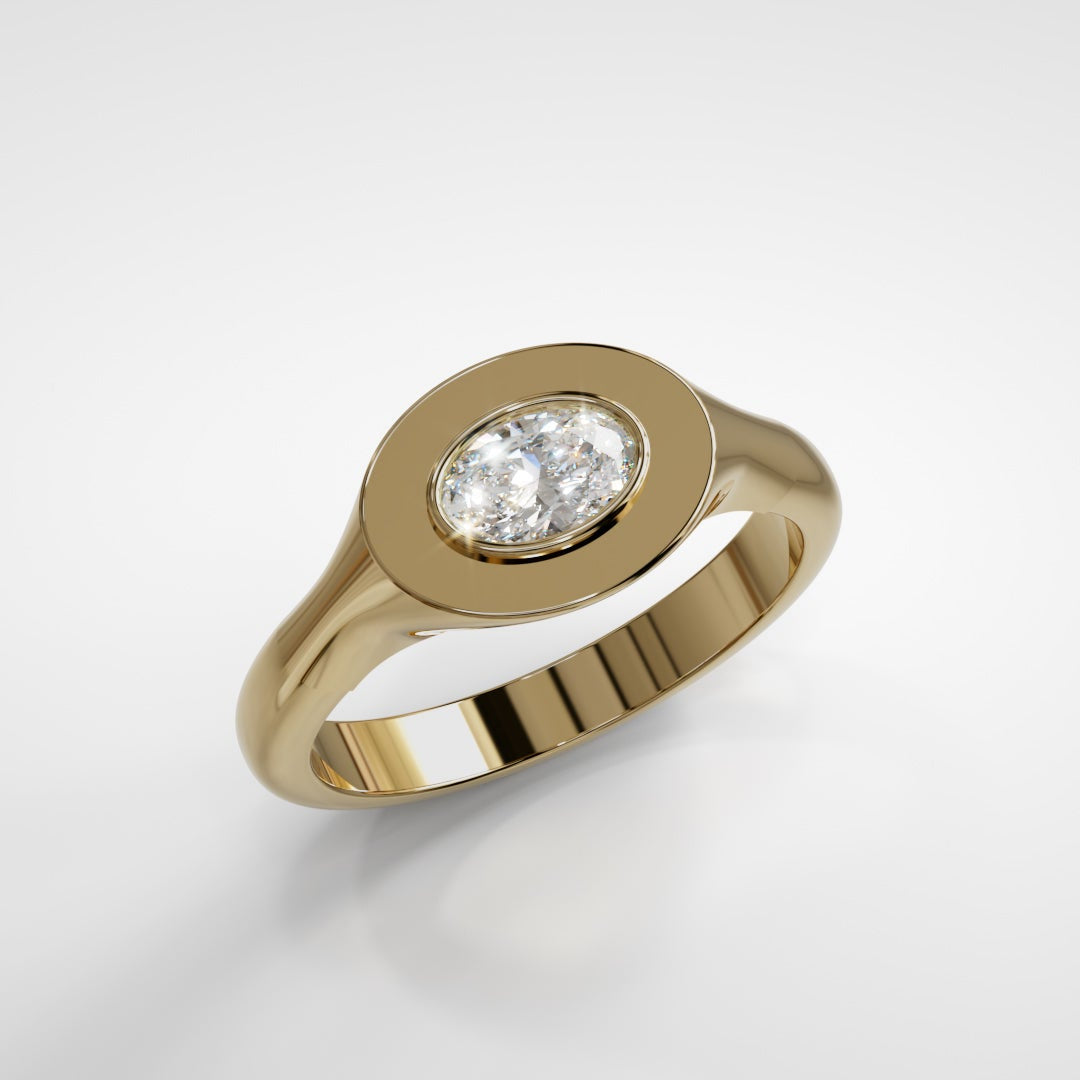 0.33 ctw East-West Sideways Oval Signet Diamond Ring - 14k, 18k (Yellow, White, Rose) Platinum