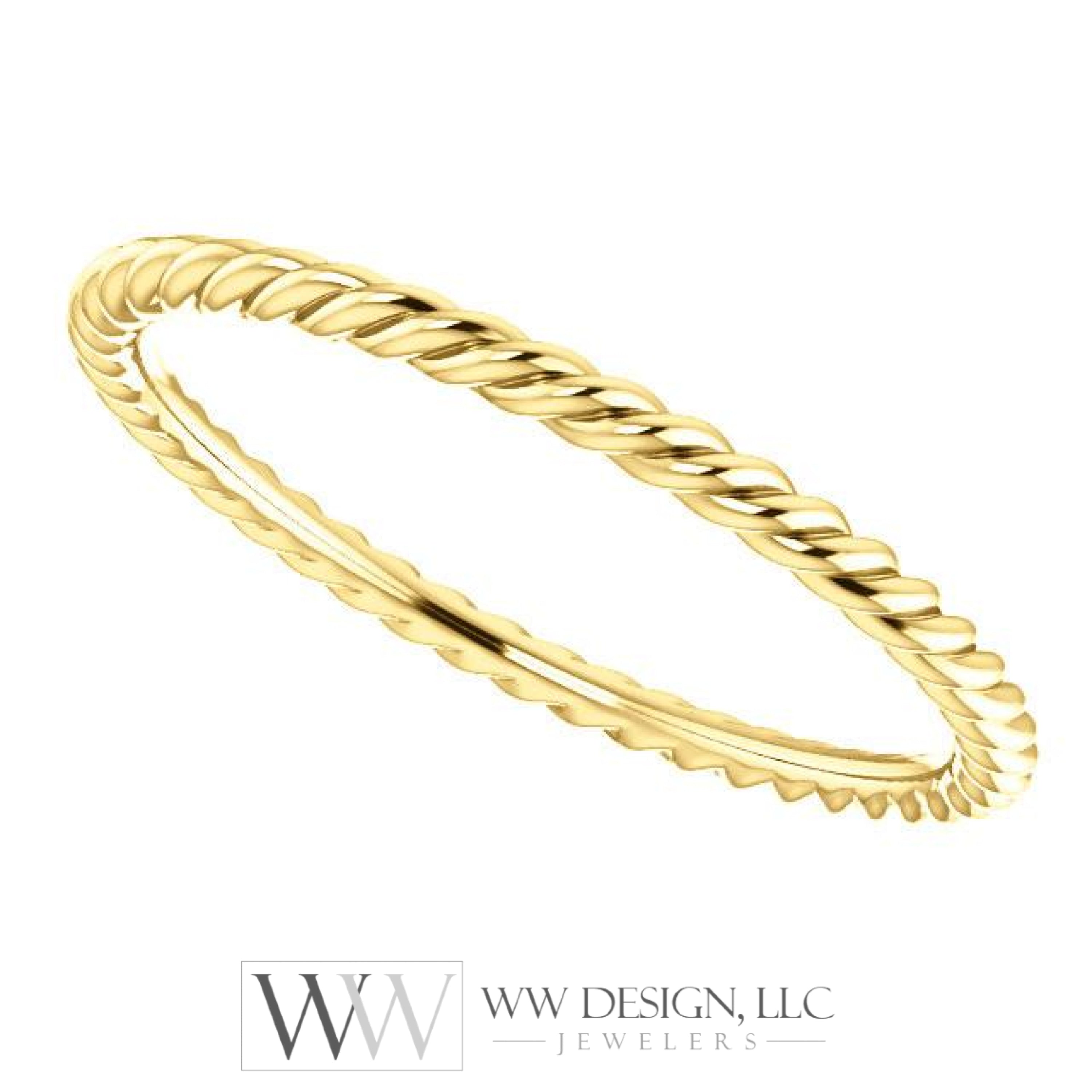 Skinny Rope Band Stackable Ring - 14k, 10k, 18k Gold (Y, W or R), Platinum, Sterling Silver