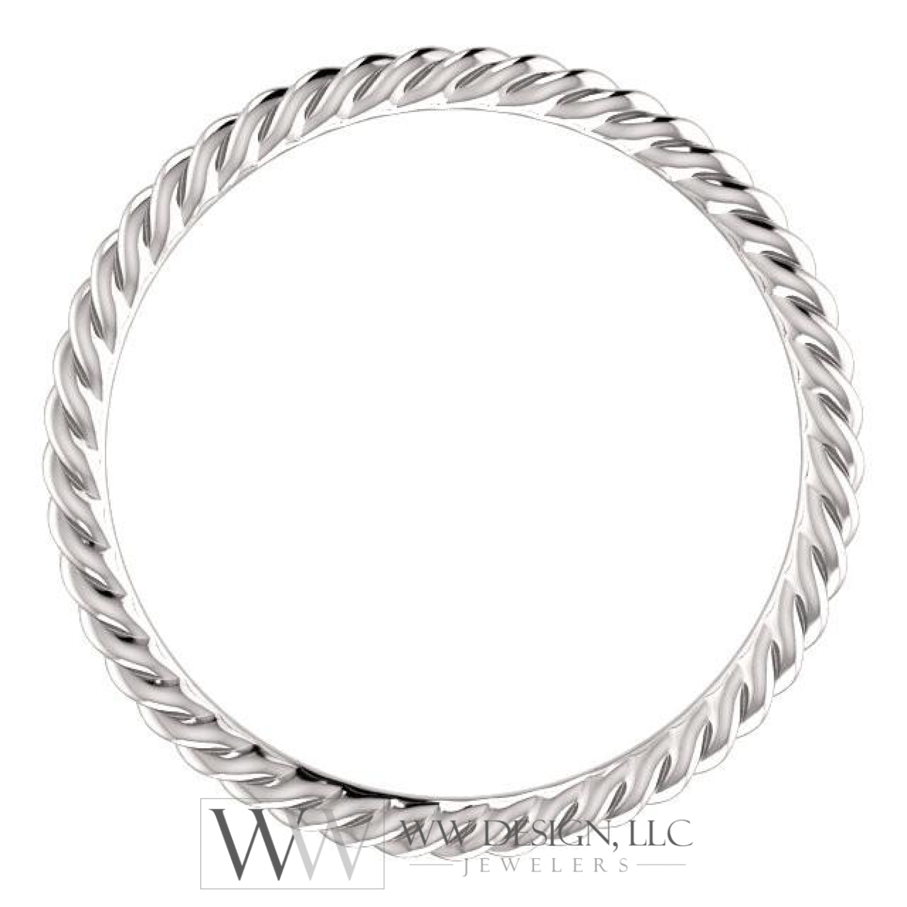 Skinny Rope Band Stackable Ring - 14k, 10k, 18k Gold (Y, W or R), Platinum, Sterling Silver
