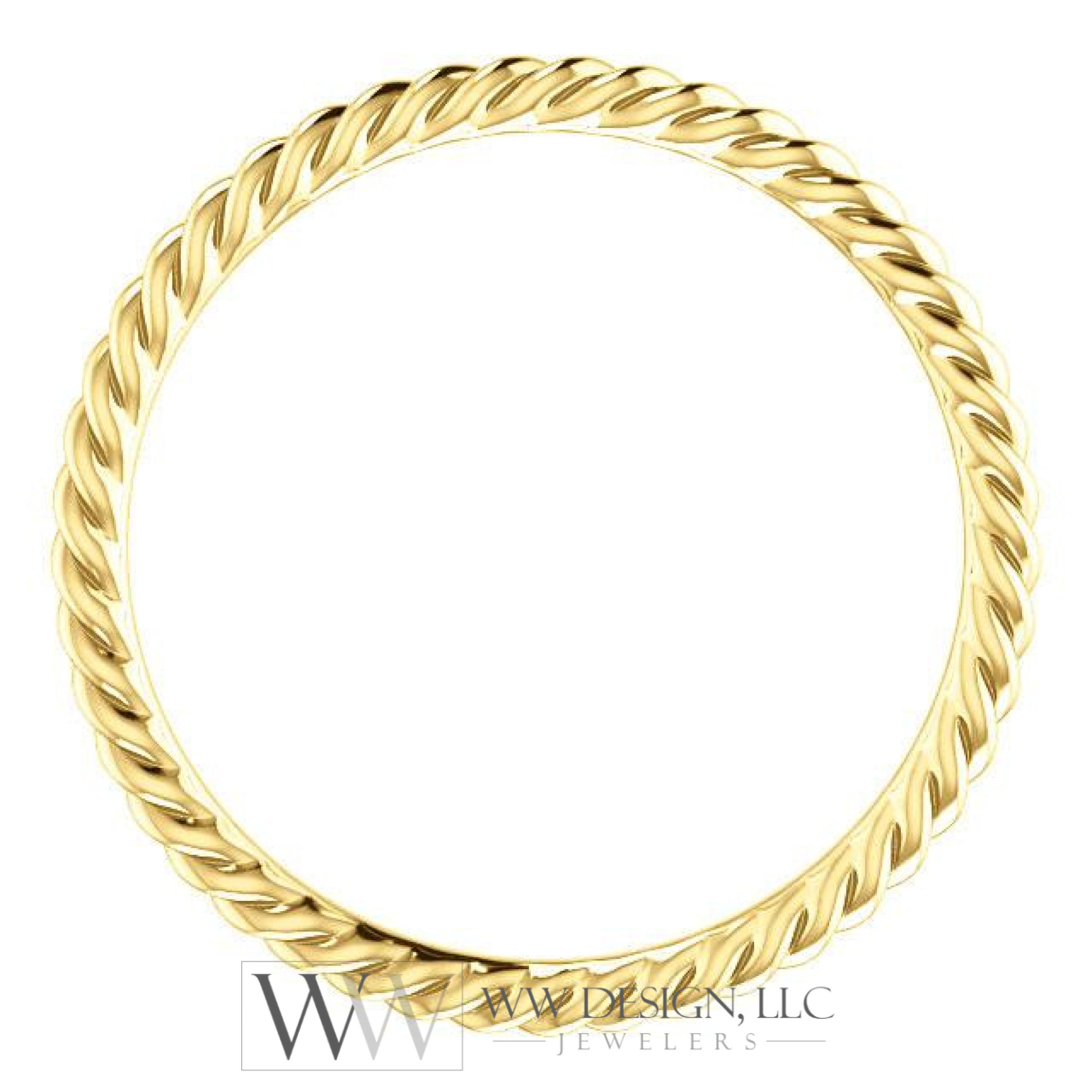 Skinny Rope Band Stackable Ring - 14k, 10k, 18k Gold (Y, W or R), Platinum, Sterling Silver