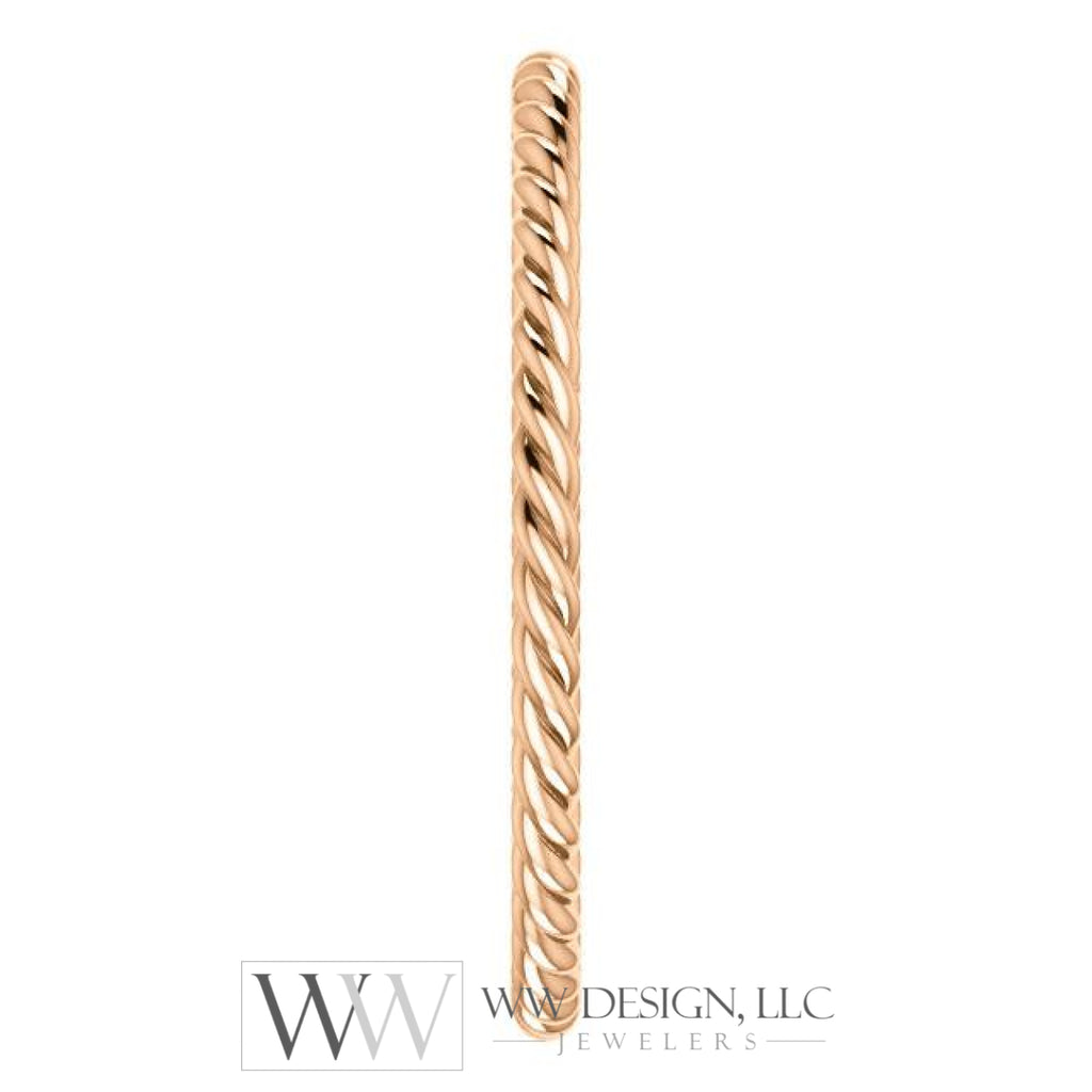 Skinny Rope Band Stackable Ring - 14k, 10k, 18k Gold (Y, W or R), Platinum, Sterling Silver