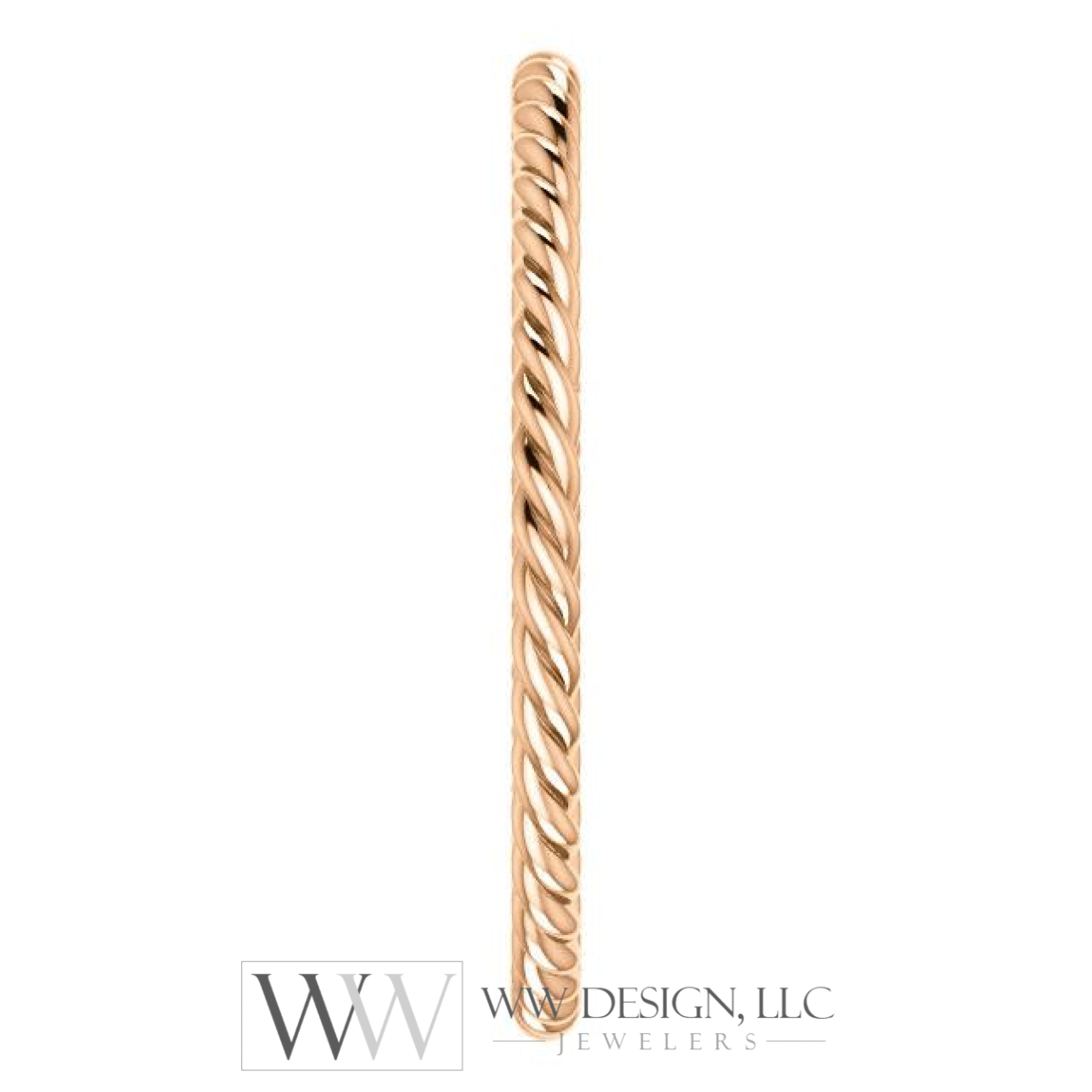 Skinny Rope Band Stackable Ring - 14k, 10k, 18k Gold (Y, W or R), Platinum, Sterling Silver