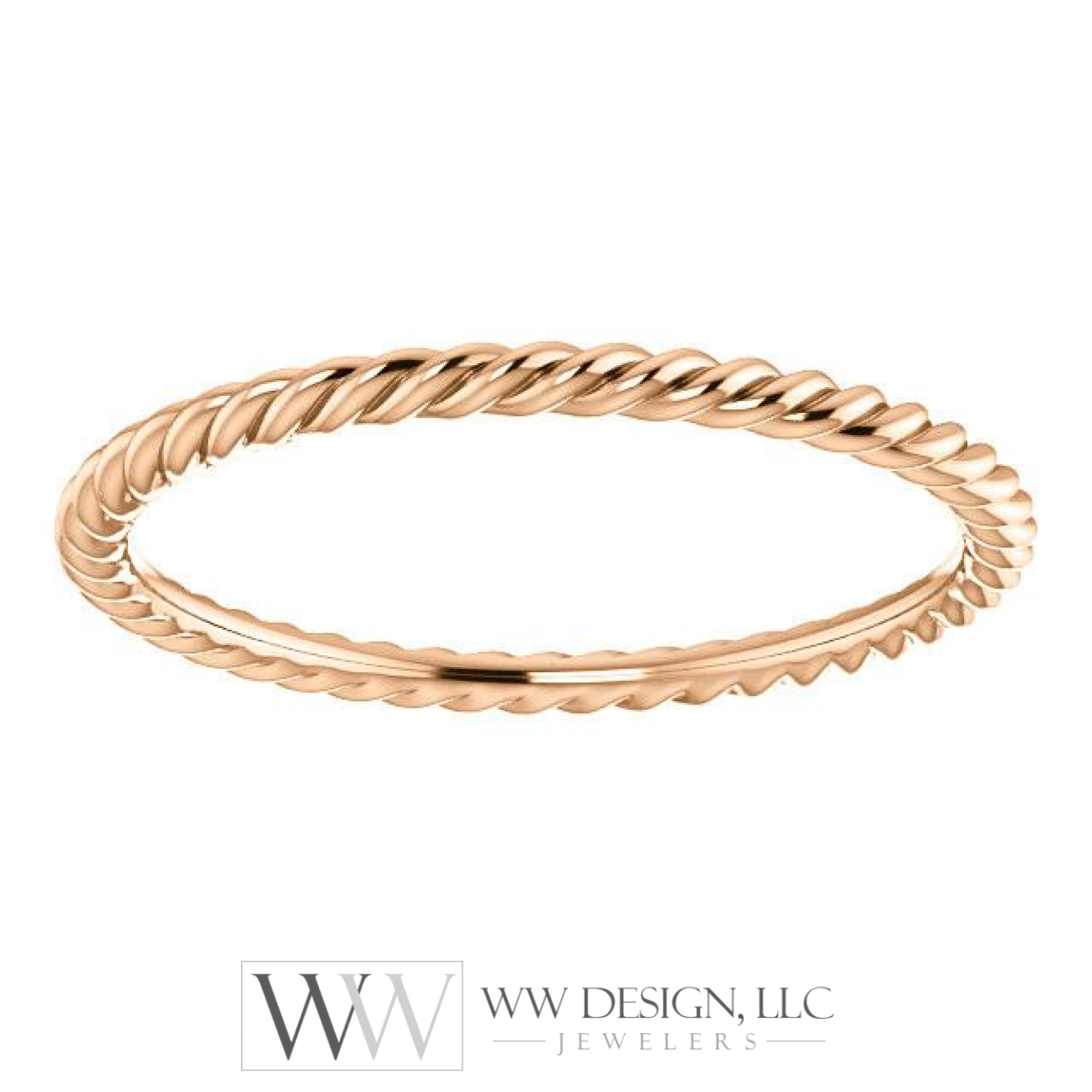 Skinny Rope Band Stackable Ring - 14k, 10k, 18k Gold (Y, W or R), Platinum, Sterling Silver