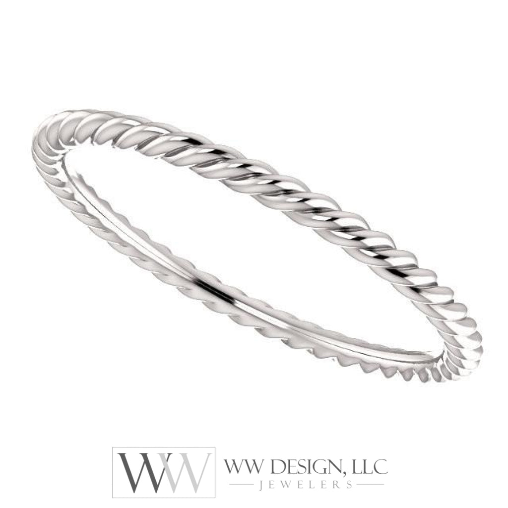 Skinny Rope Band Stackable Ring - 14k, 10k, 18k Gold (Y, W or R), Platinum, Sterling Silver