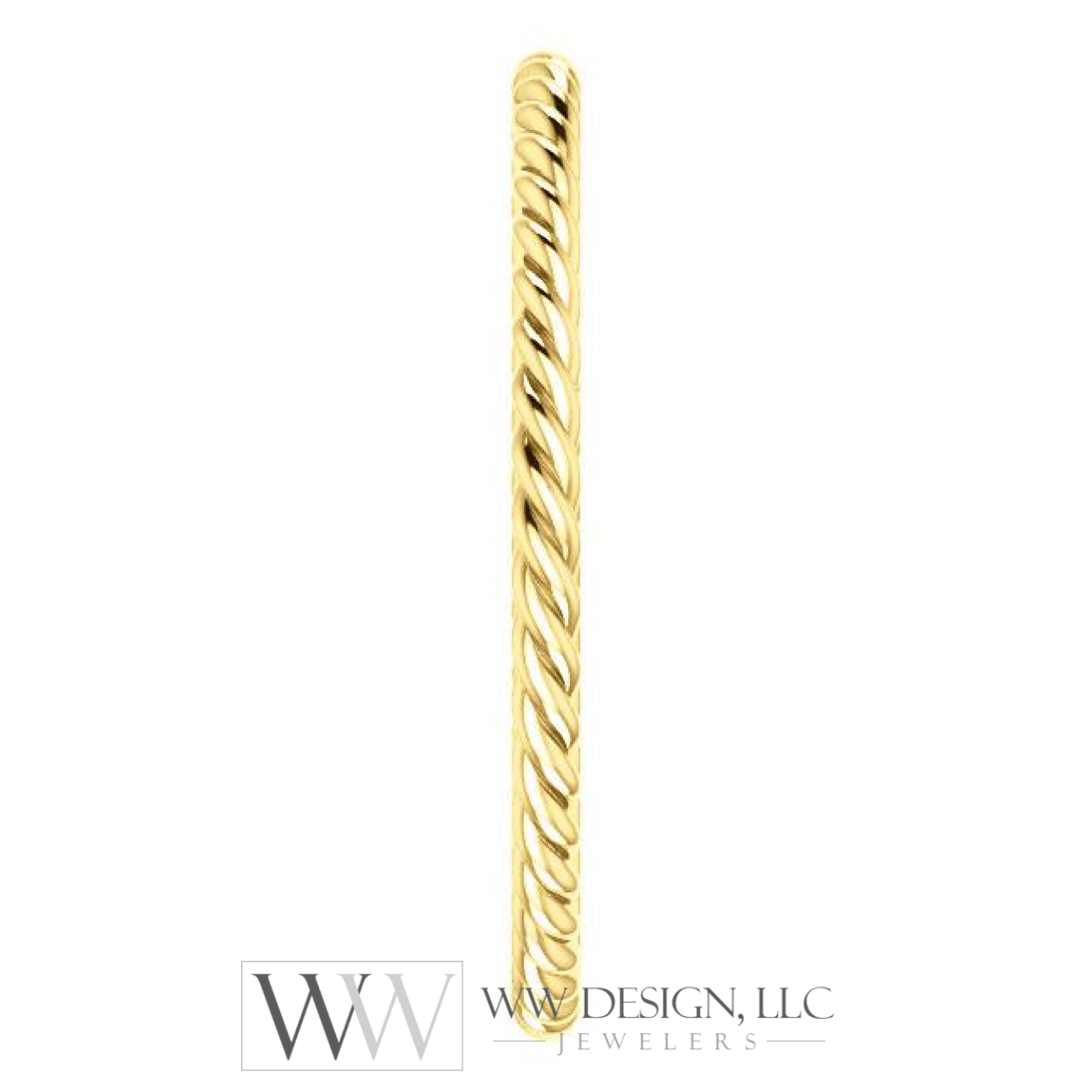 Skinny Rope Band Stackable Ring - 14k, 10k, 18k Gold (Y, W or R), Platinum, Sterling Silver