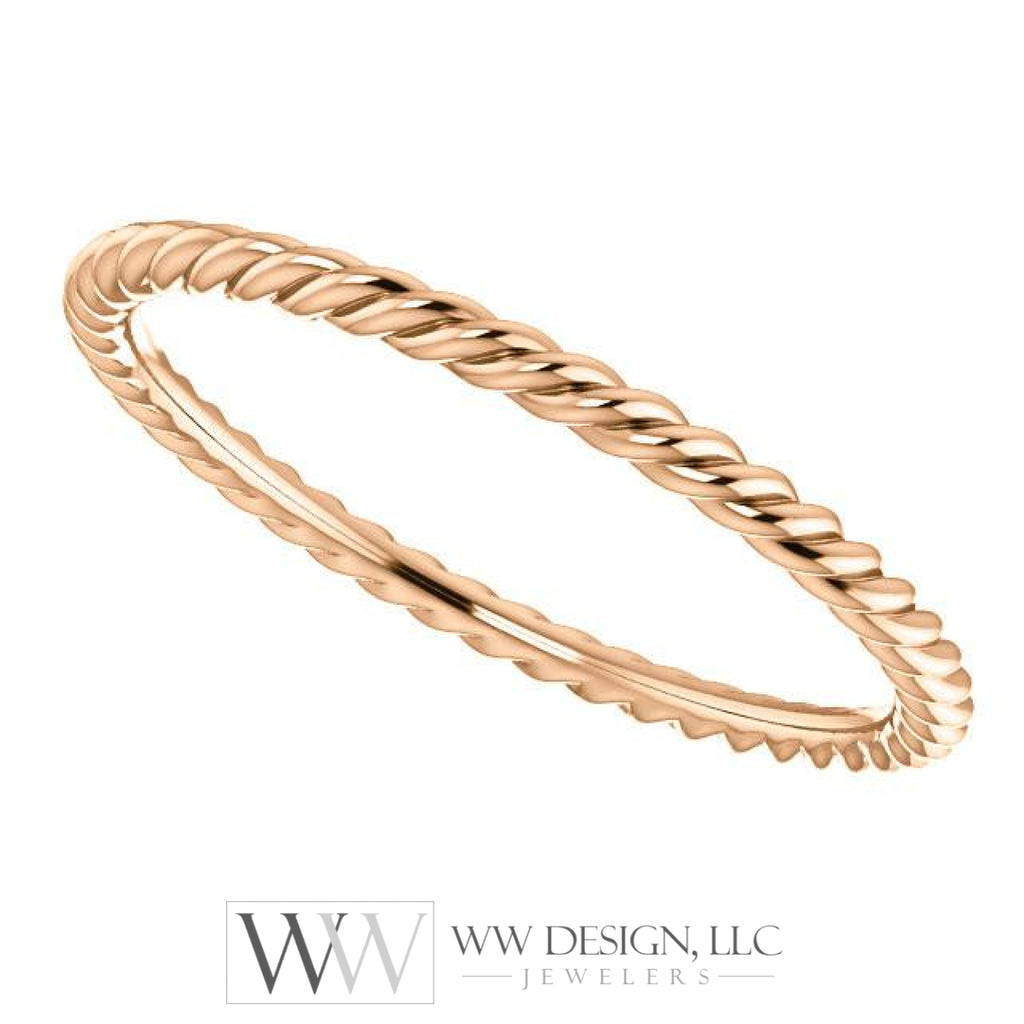 Skinny Rope Band Stackable Ring - 14k, 10k, 18k Gold (Y, W or R), Platinum, Sterling Silver