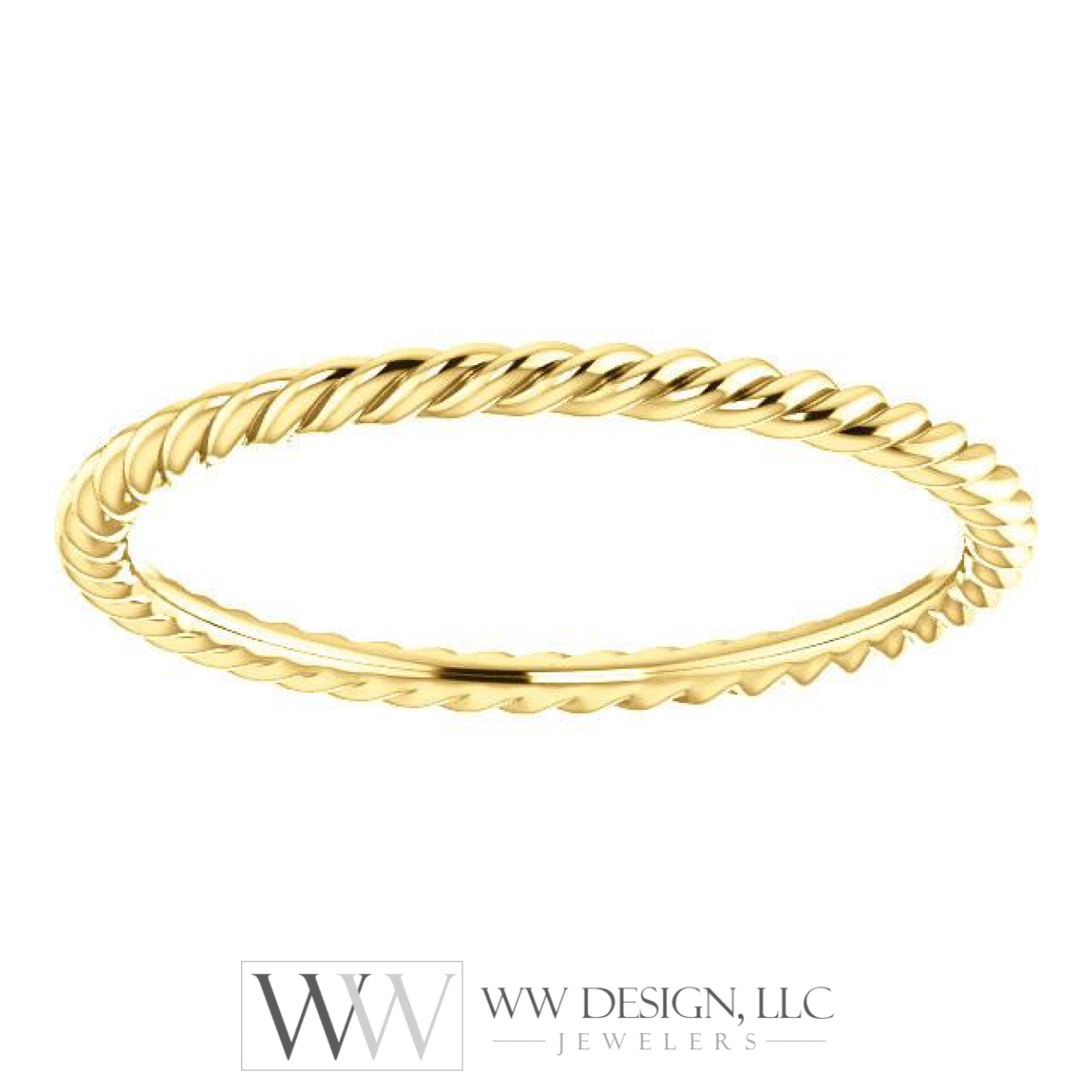 Skinny Rope Band Stackable Ring - 14k, 10k, 18k Gold (Y, W or R), Platinum, Sterling Silver