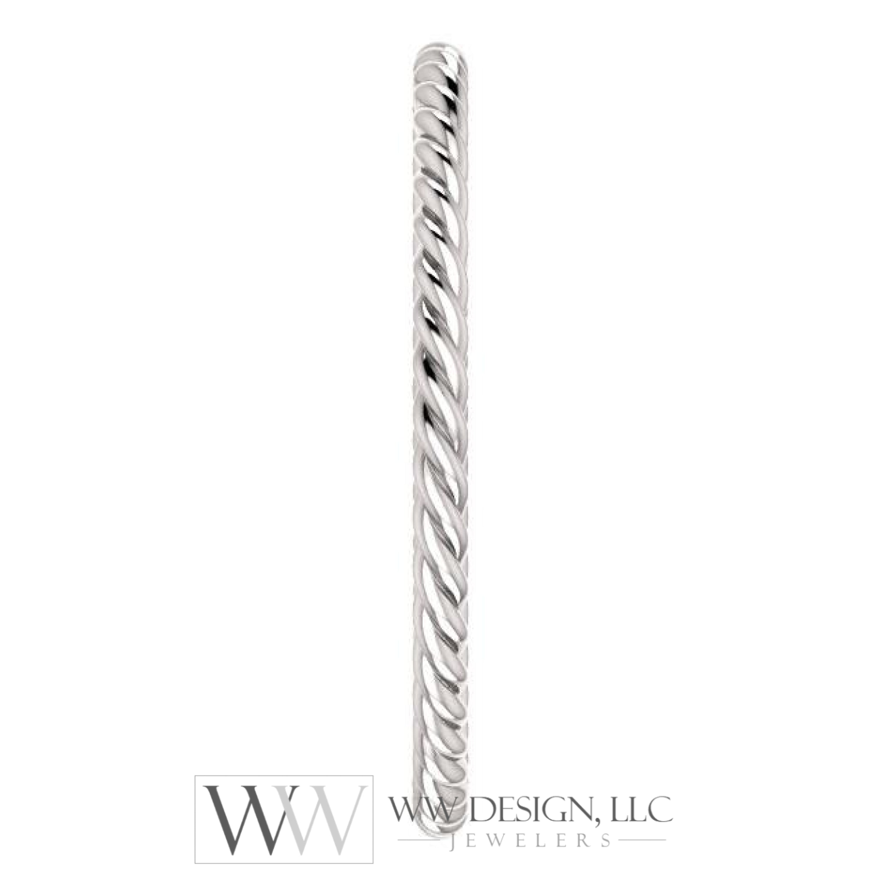 Skinny Rope Band Stackable Ring - 14k, 10k, 18k Gold (Y, W or R), Platinum, Sterling Silver