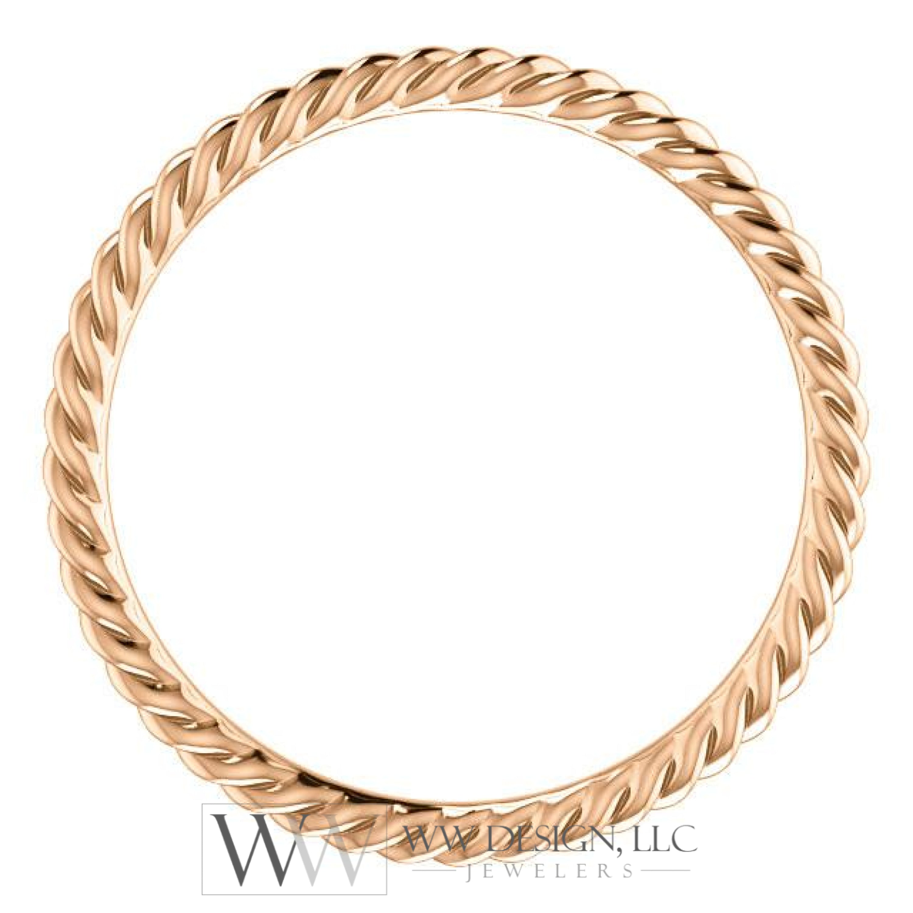 Skinny Rope Band Stackable Ring - 14k, 10k, 18k Gold (Y, W or R), Platinum, Sterling Silver