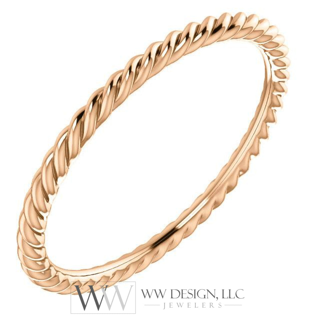Skinny Rope Band Stackable Ring - 14k, 10k, 18k Gold (Y, W or R), Platinum, Sterling Silver