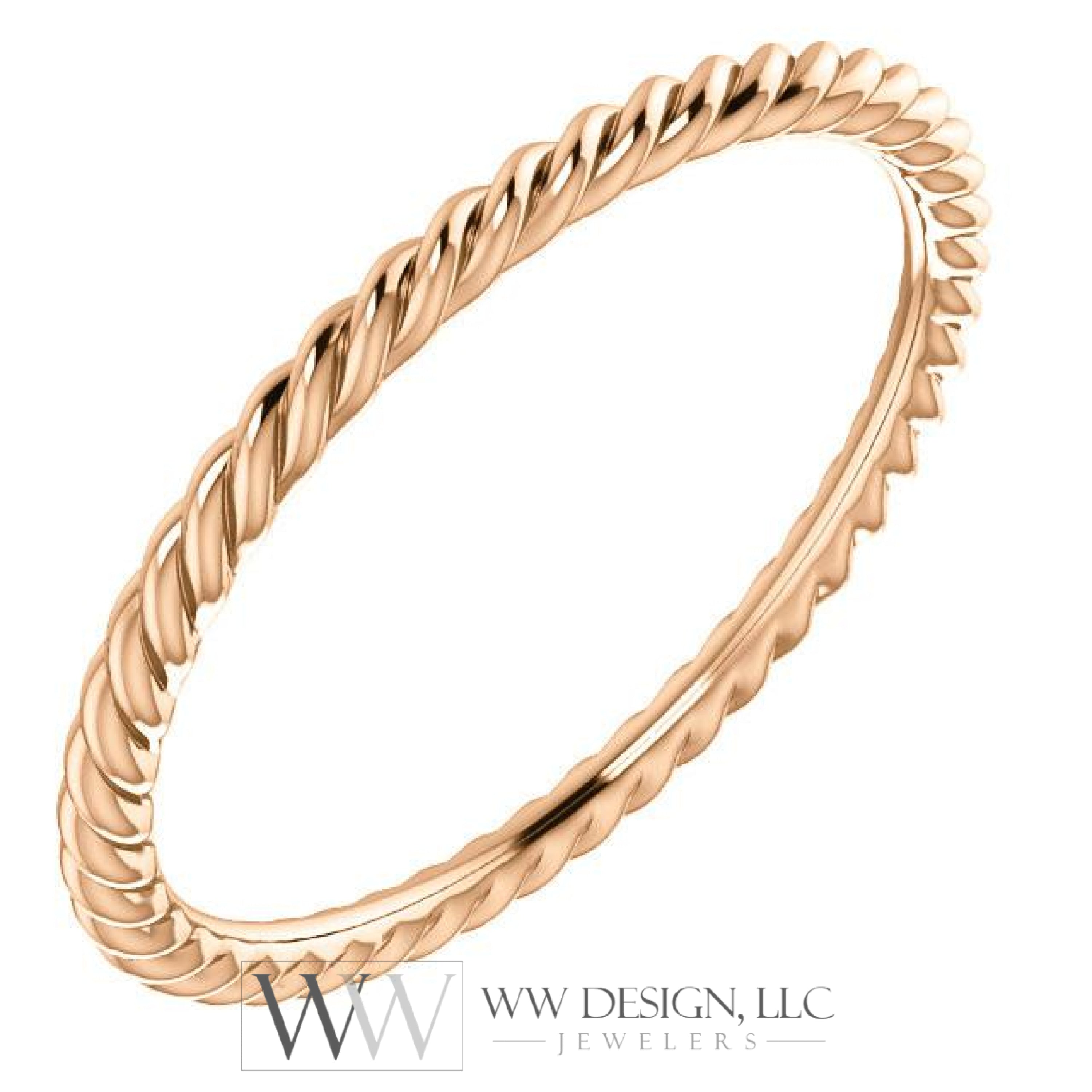 Skinny Rope Band Stackable Ring - 14k, 10k, 18k Gold (Y, W or R), Platinum, Sterling Silver