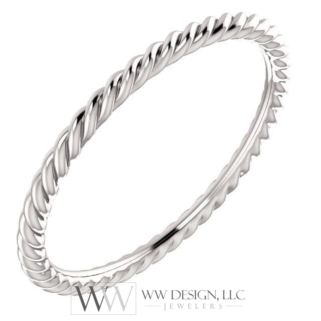 Skinny Rope Band Stackable Ring - 14k, 10k, 18k Gold (Y, W or R), Platinum, Sterling Silver