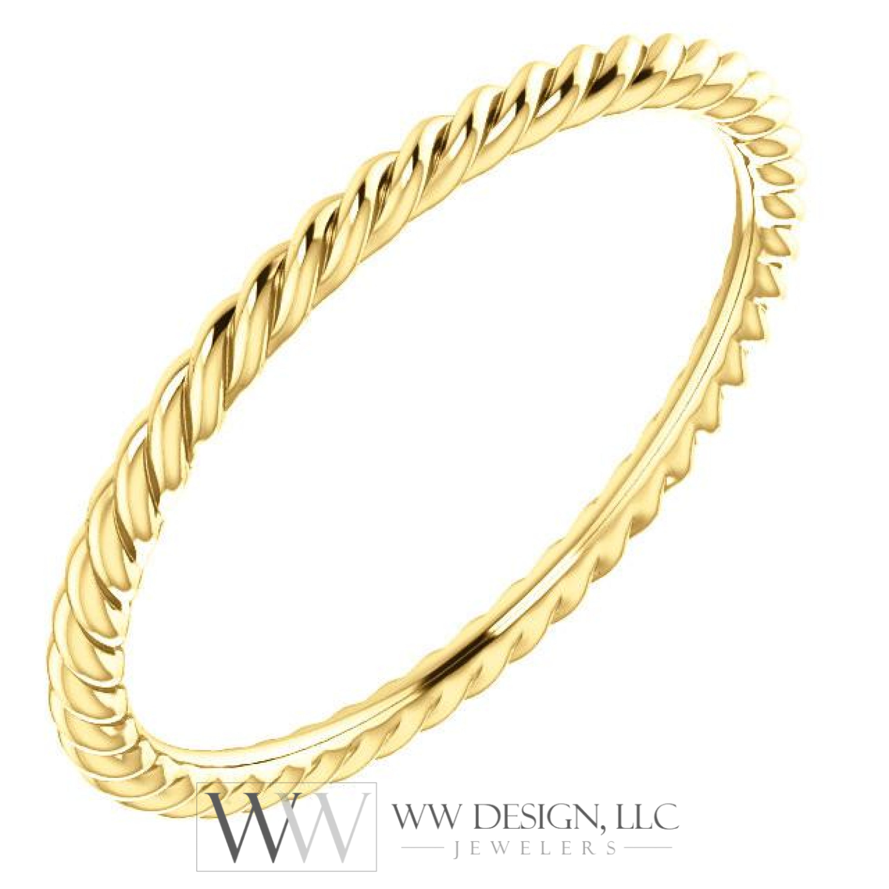 Skinny Rope Band Stackable Ring - 14k, 10k, 18k Gold (Y, W or R), Platinum, Sterling Silver