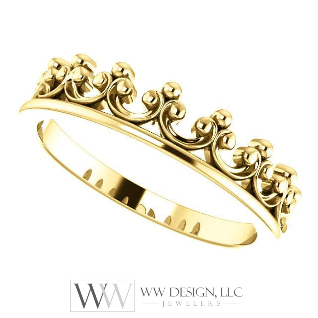 Stackable Crown Ring - Sterling Silver, 14k Gold (Y, W or R), Platinum