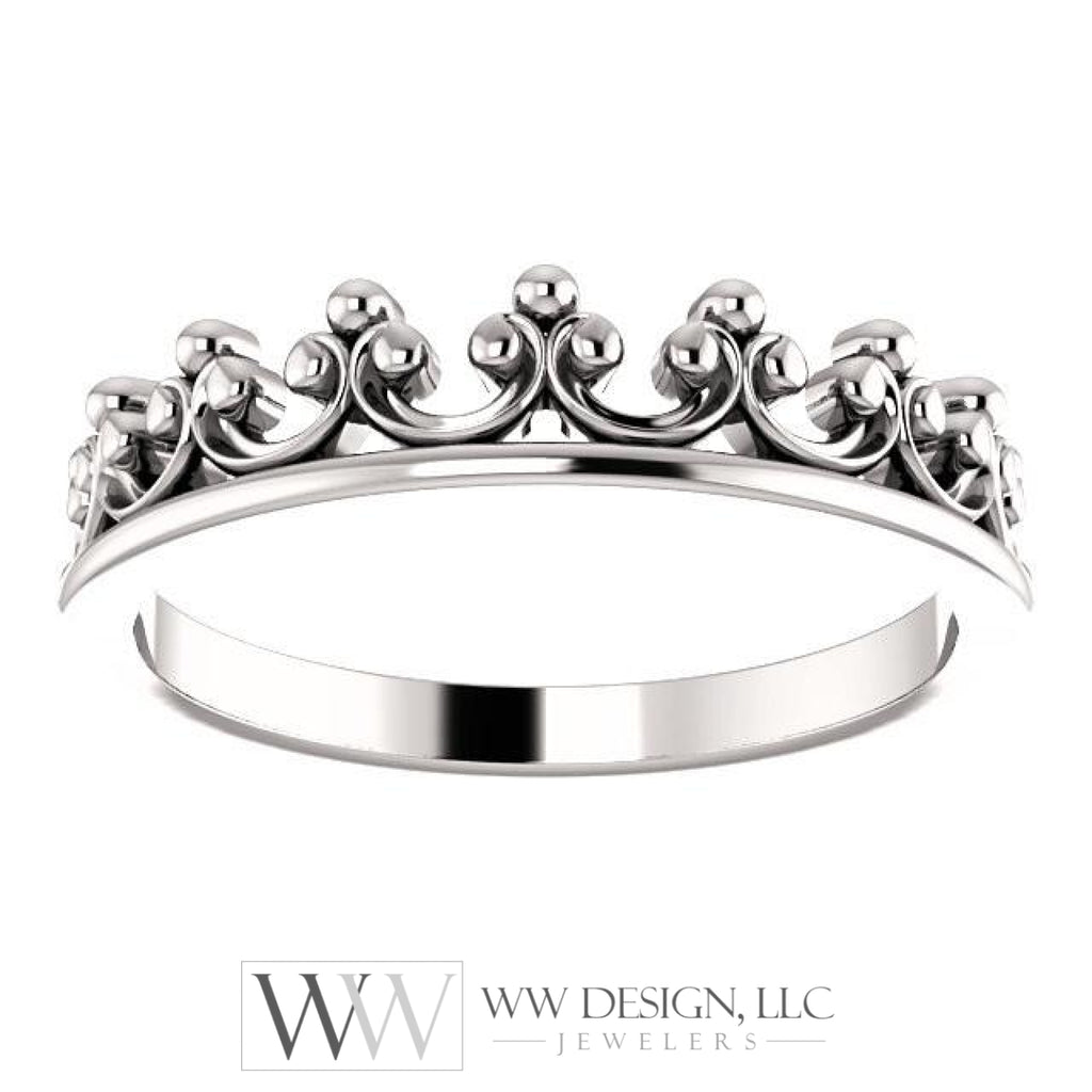 Stackable Crown Ring - Sterling Silver, 14k Gold (Y, W or R), Platinum