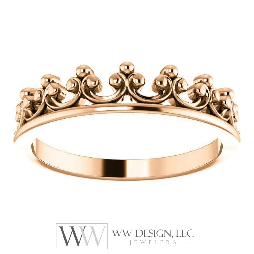 Stackable Crown Ring - Sterling Silver, 14k Gold (Y, W or R), Platinum