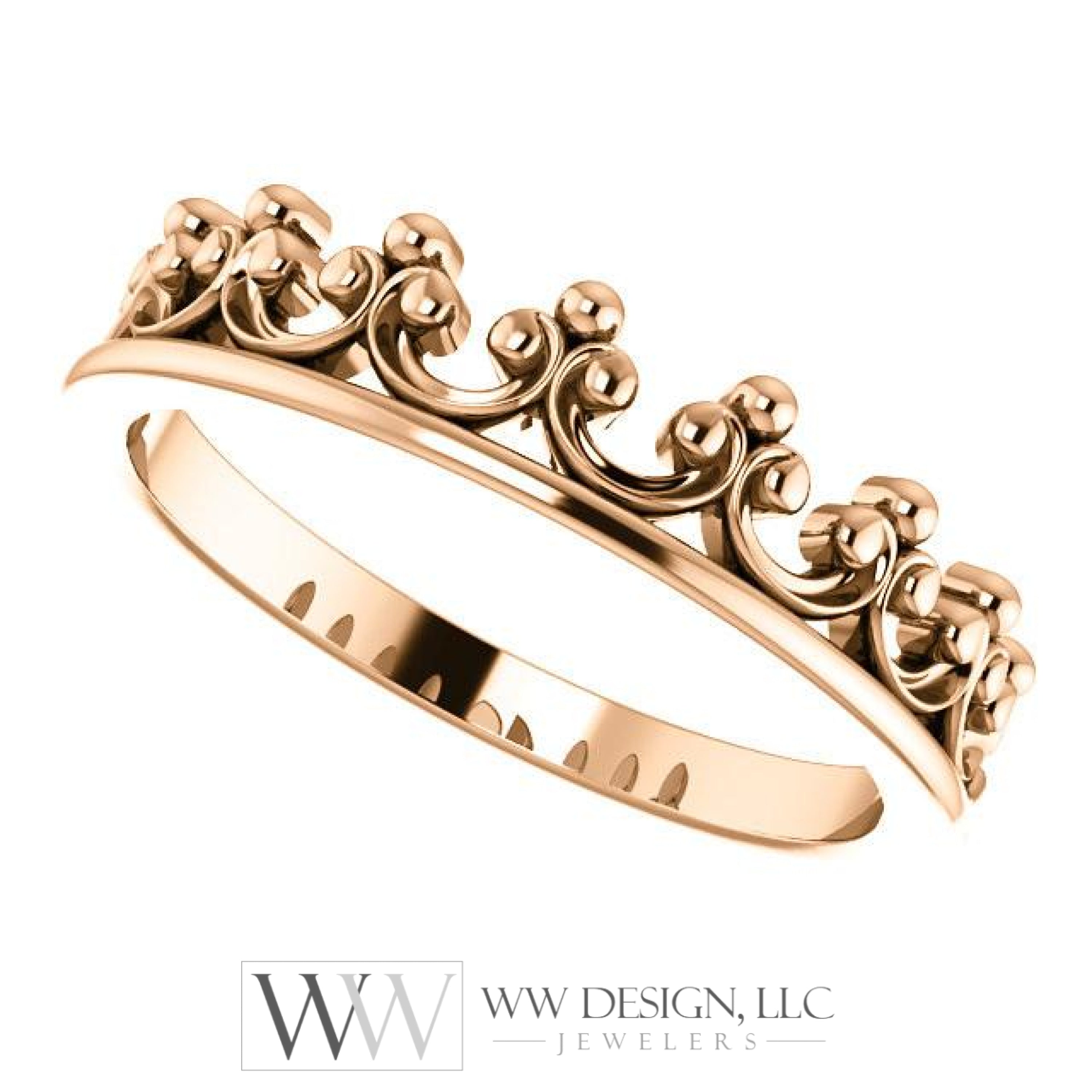 Stackable Crown Ring - Sterling Silver, 14k Gold (Y, W or R), Platinum
