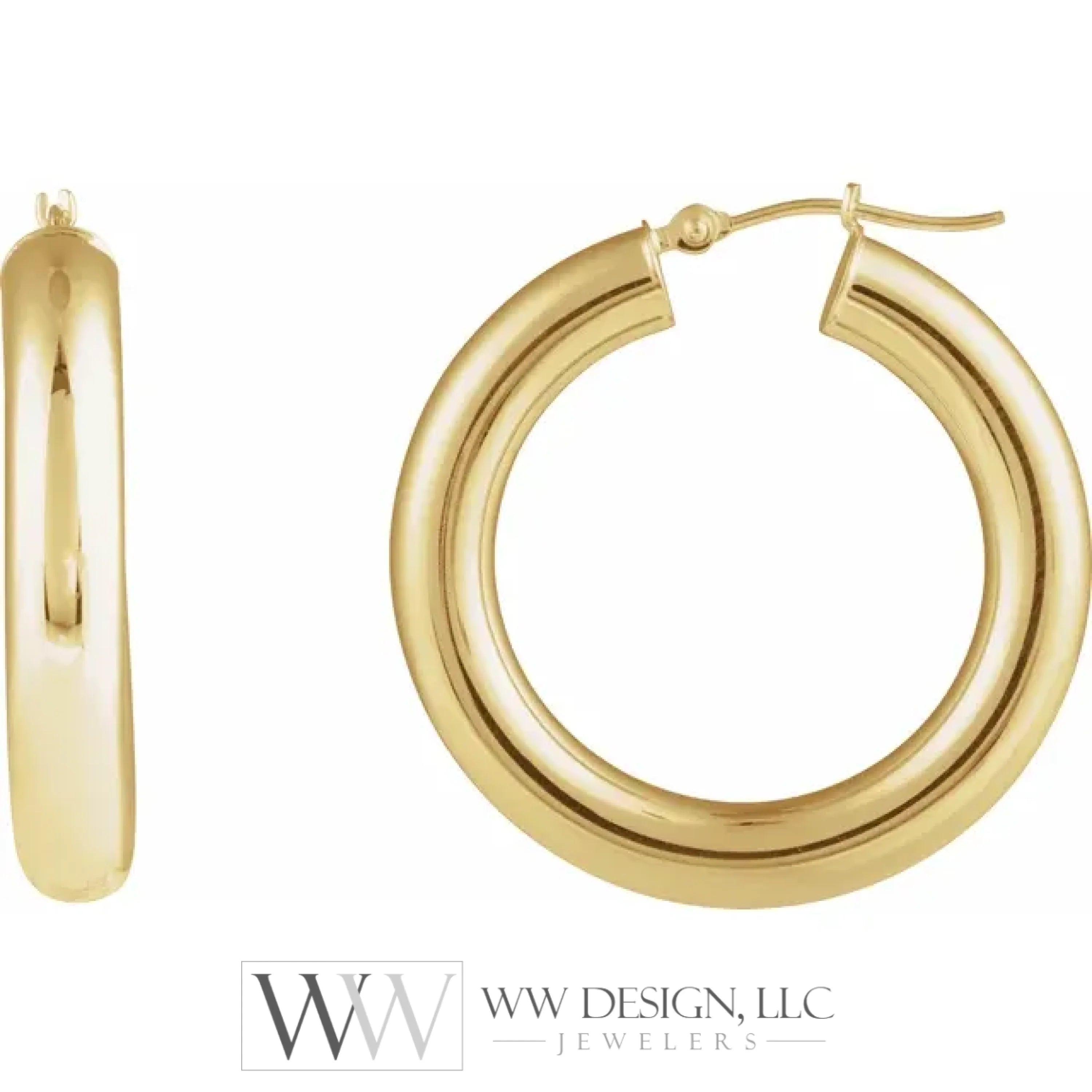 Tube Hoop Earrings 30mm - 14K Yellow Gold