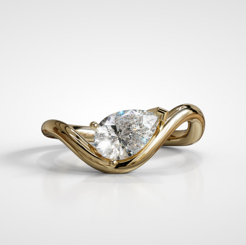 Diamond Wave Ring - 14k Gold (Yellow White or Rose) Platinum - Natural Diamond or Lab Diamond Rings
