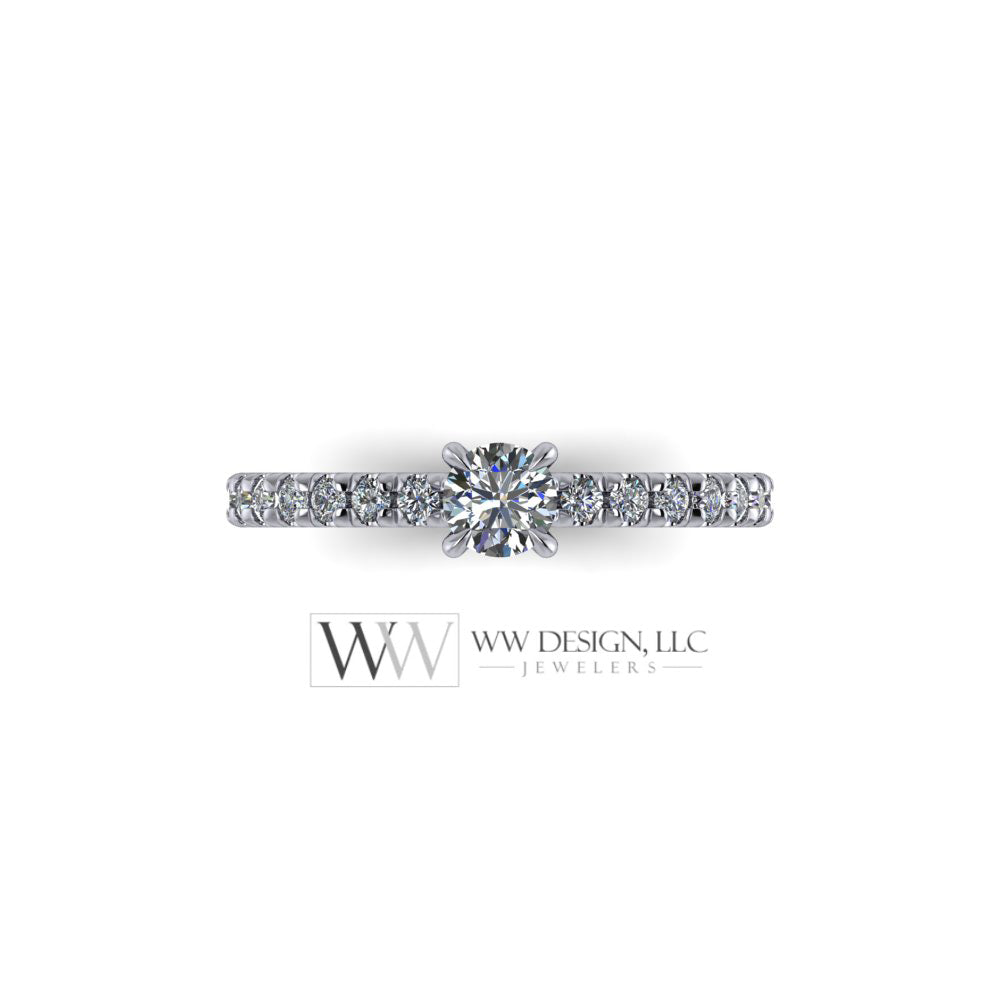 DIAMOND Engagement Ring Genuine F+ VS 0.25 ct (0.61 ctw) 4.1mm 14k Gold (Y, W, R) 18k Gold, Platinum Round w Pave Diamond Band Promise Ring