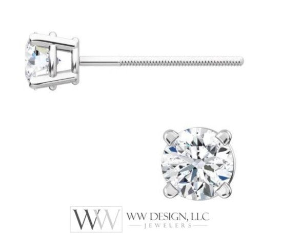 Copy of Genuine F+ VS DIAMOND Earring Studs 4mm 0.5 ctw (each 0.25 cts) Post w/ 14k Solid Gold (Yellow, Rose, White)Silver, Platinum Lobe Cartilage WWDesignJewelers.com