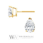 Genuine F+ VS DIAMOND Earring Studs Pear 6x4mm 0.66 tcw (each 0.33cts) Post w/ 14k Solid Gold (Yellow, Rose, White), Silver, Platinum Studs - WWDesignJewelers.com