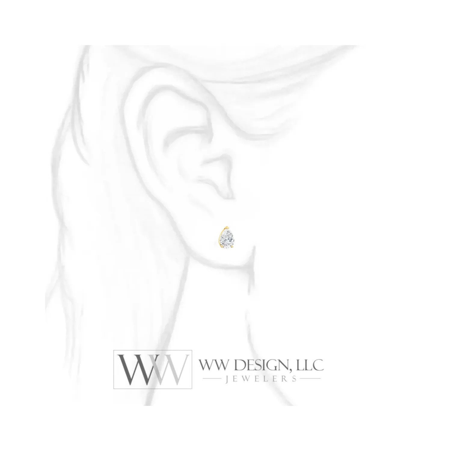 Genuine F+ VS DIAMOND Earring Studs Pear 6x4mm 0.66 tcw (each 0.33cts) Post w/ 14k Solid Gold (Yellow, Rose, White), Silver, Platinum Studs - WWDesignJewelers.com