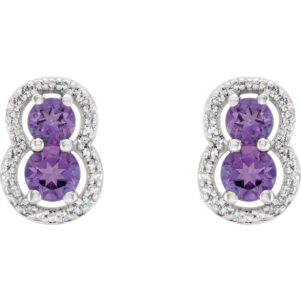 Amethyst & 1/6 CTW Diamond Earrings - 14k White gold