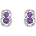 Amethyst & 1/6 CTW Diamond Earrings - 14k White gold