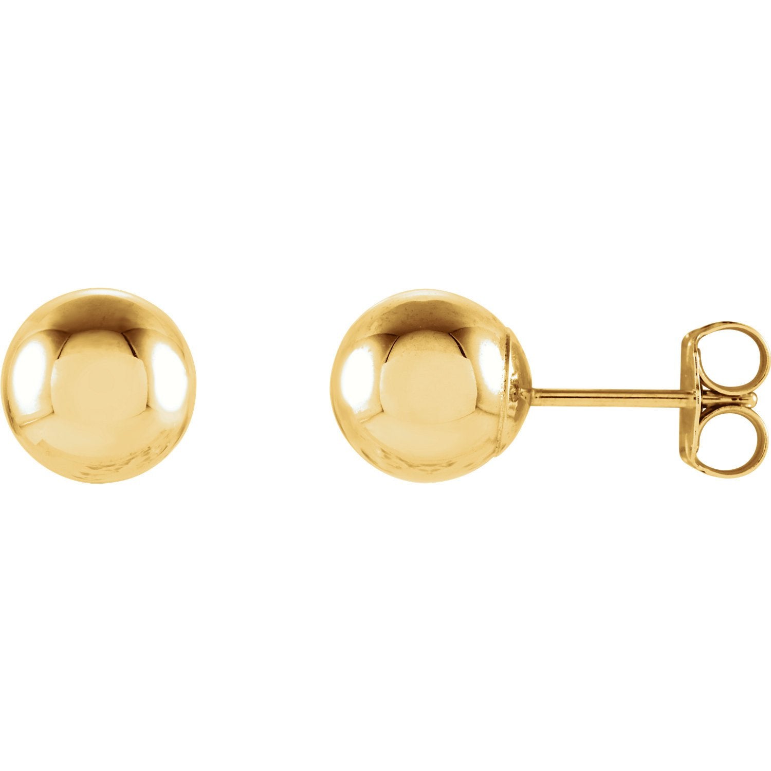 7mm Ball Earrings with Bright Finish - 14K Gold (Yellow or White)