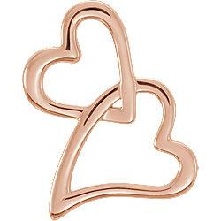 Double Heart Chain Slide Necklace 16"-18" Adjustable - 14k Gold (Y, W or R), Sterling Silver