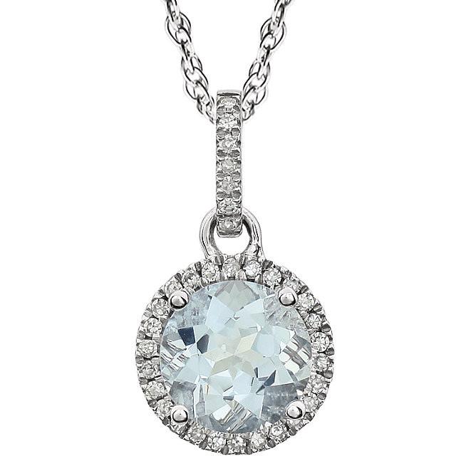 Aquamarine & 1/10 CTW Diamond Necklace 18" - 14k White gold