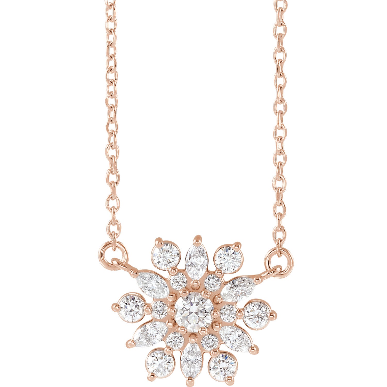 1/2 CTW Diamond Vintage-Inspired 16" Necklace - 14k Gold (Y, W or R), or Platinum, Sterling Silver