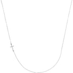 0.05 CTW Diamond Off-Centered Sideways Cross Necklace 16" - 14k Gold (Y, W or R), Platinum, Sterling Silver
