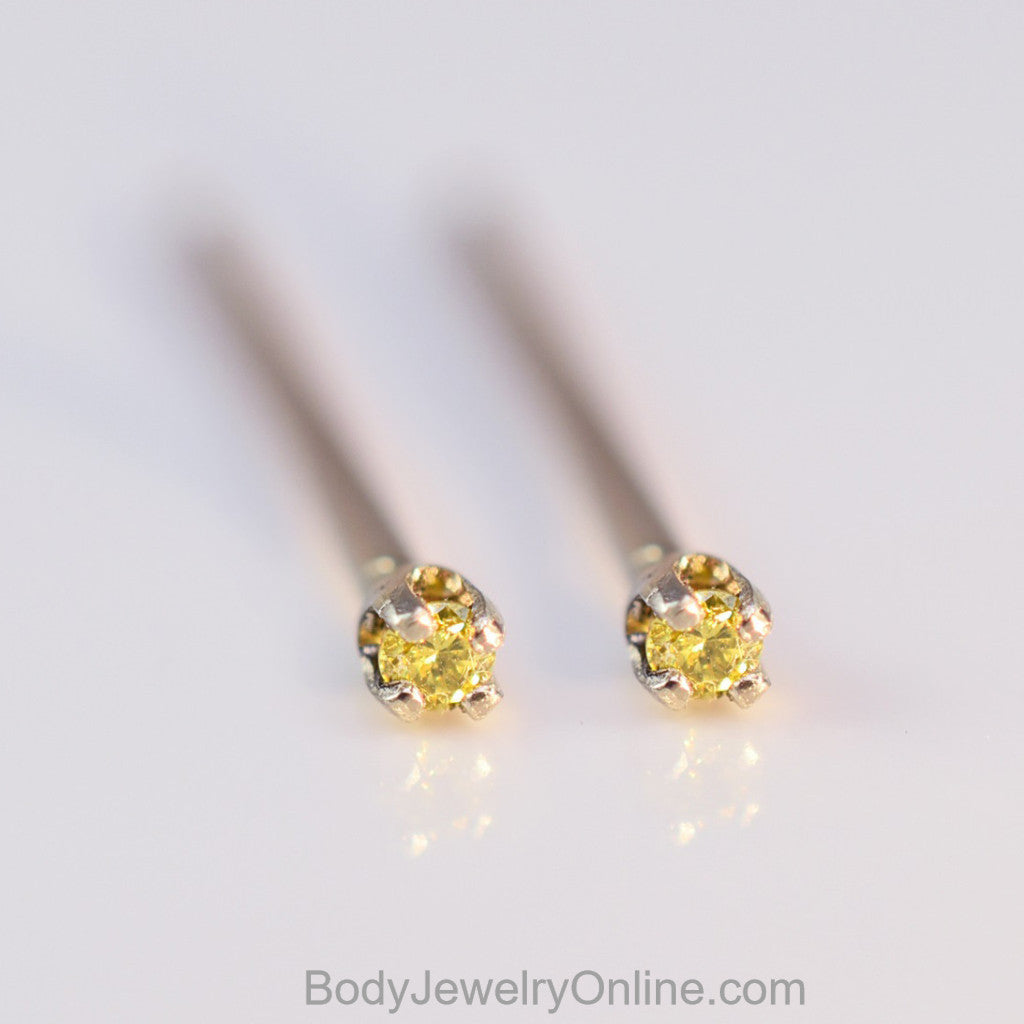 Genuine Canary Yellow DIAMOND Earring Studs - 1.5mm 0.03tcw (0.015 ea) - 14k Solid Gold (Yellow, or White), Platinum, Sterling Silver