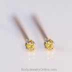 Genuine Canary Yellow DIAMOND Earring Studs - 1.5mm 0.03tcw (0.015 ea) - 14k Solid Gold (Yellow, or White), Platinum, Sterling Silver