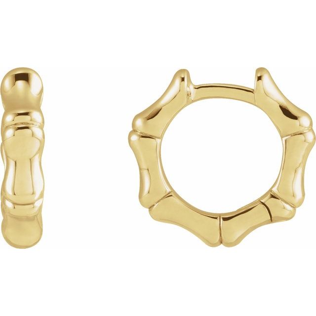 Bamboo Hinged Hoop Earrings 12 mm - 14k Gold (Y, R, W) or Platinum