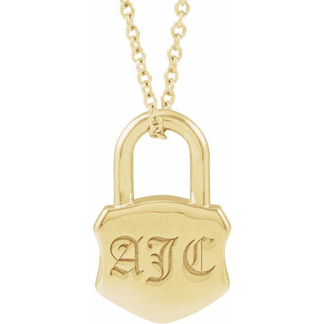 Engravable Lock Pendant Necklace or Charm with 3 Initials - 14k Gold (Y, W, R), Platinum, Sterling Silver