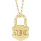Engravable Lock Pendant Necklace or Charm with 3 Initials - 14k Gold (Y, W, R), Platinum, Sterling Silver