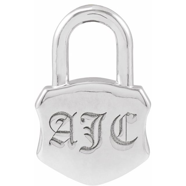 Engravable Lock Pendant Necklace or Charm with 3 Initials - 14k Gold (Y, W, R), Platinum, Sterling Silver