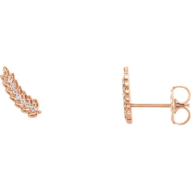 0.04 CTW Diamond Leaf Ear Climbers - 14K Gold (Y, R OR W), Platinum, or Sterling Silver